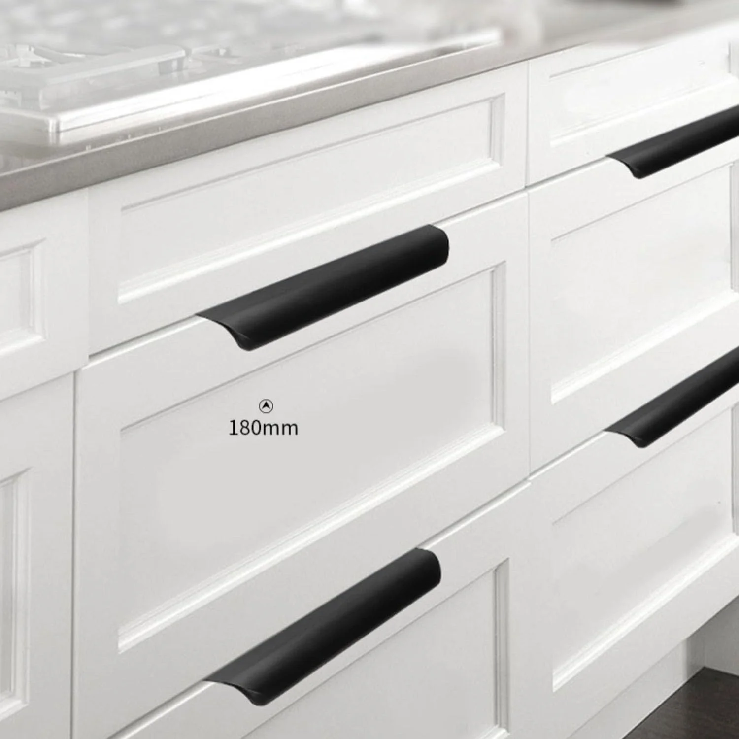 دستگیره لبه انگشتی آلیاژ آلومینیوم مشکی برای کابینت، کشو و کمد، سبک مدرن، 10 عددی (طول 150 میلی متر)