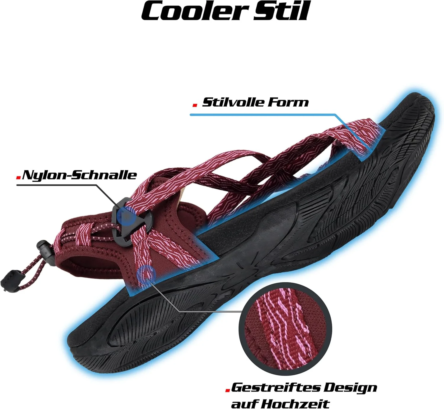 صندل های پیاده روی زنانه GRITION، کفش های ورزشی آبی دخترانه تابستانی صندل های تخت ضربدری با انگشت باز و بند چسبی قابل تنظیم برای پیاده روی مشکی صورتی خاکستری