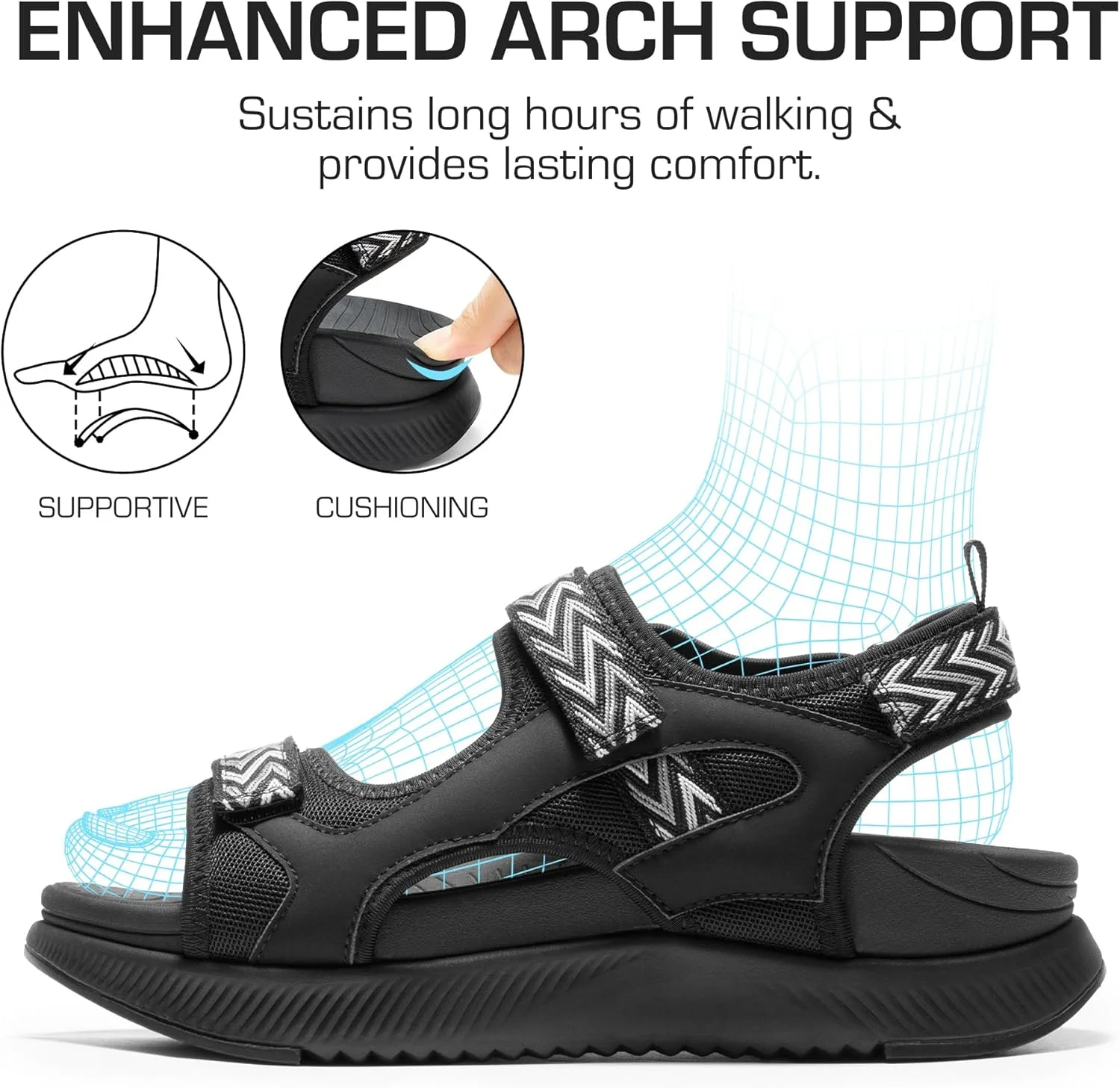 صندل پیاده روی زنانه DREAM PAIRS با پشتیبانی از قوس پا، طبی، مناسب ریکاوری، صندل های پیاده روی با بالشتک ضخیم ورزشی و بند قابل تنظیم برای پلانتار فاسیایتی