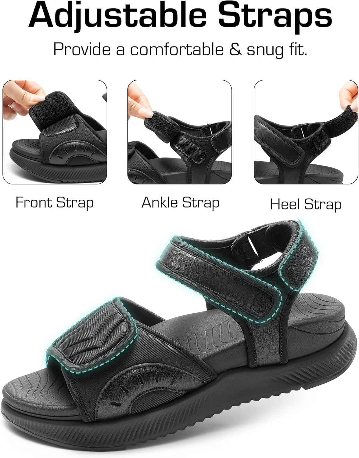 صندل های پیاده روی زنانه DREAM PAIRS، صندل های پلتفرمی با پشتیبانی از قوس پا، صندل های راحت انگشتی باز برای پیاده روی، کفش های تابستانی سبک وزن، صندل های ورزشی آبی و ورزشی در فضای باز