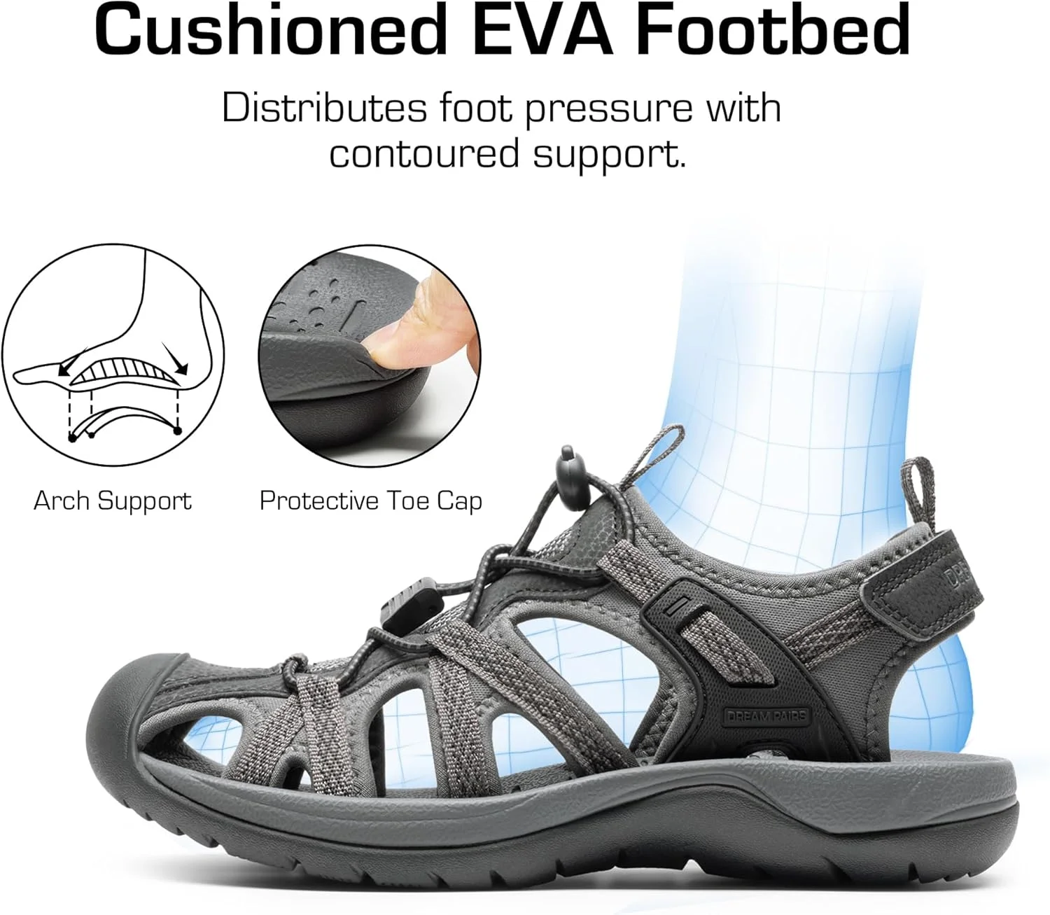 صندل های زنانه DREAM PAIRS مدل 160912-W مناسب پیاده روی، ماجراجویی، تابستان، فضای باز و انگشتان بسته