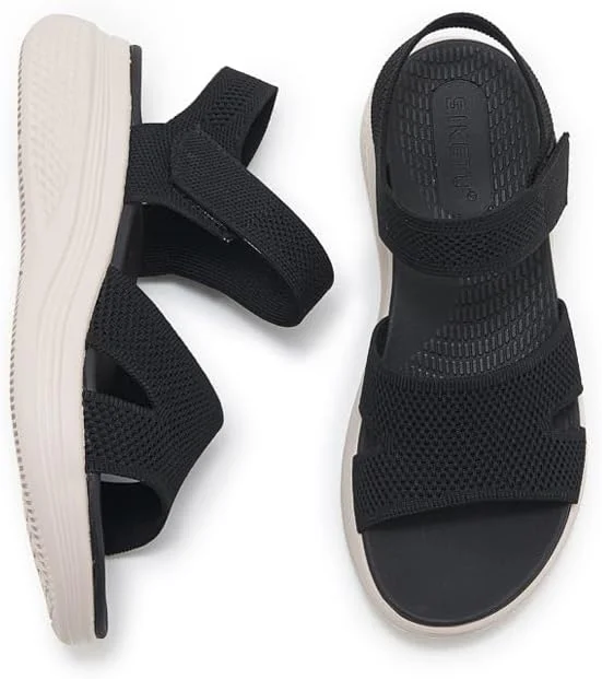 صندل پیاده روی زنانه SilkSerai، صندل های پیاده روی با پشتیبانی از قوس پا با کفی طبی مناسب برای پلانتار فاسیایتی، صندل پلتفرم ورزشی آبی زنانه