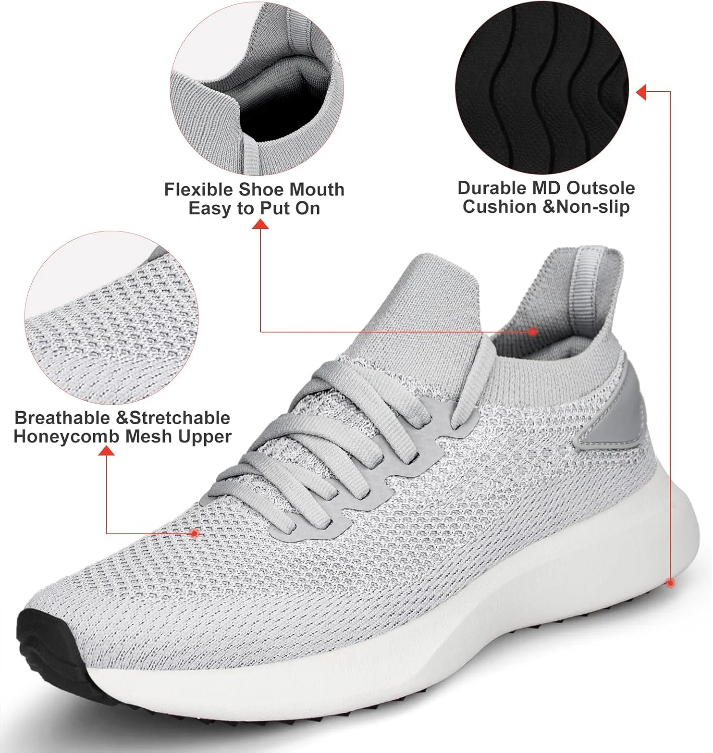 کفش ورزشی زنانه آبوس، مناسب باشگاه، ضد لغزش، سبک و تنفسی، کفش تنیس، کفش پیاده روی توری، تمام خاکستری، سایز 6.5