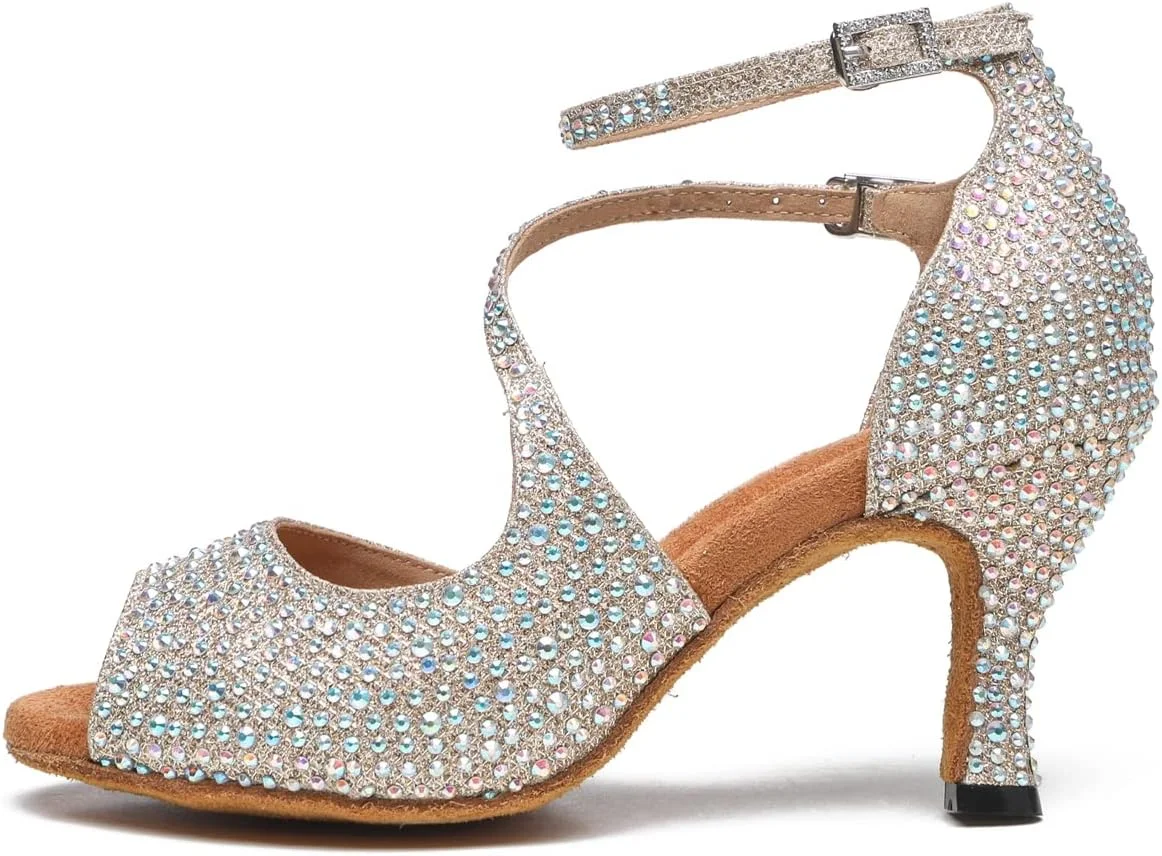 کفش رقص زنانه نگین دار لاتین لیتنرمیا، صندل مجلسی عروس