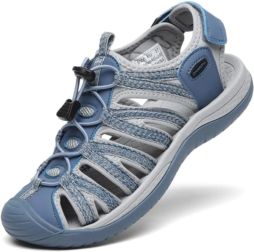 صندل زنانه دانتو با پنجه بسته، مناسب پیاده‌روی، صندل آبی رنگ سایز 8