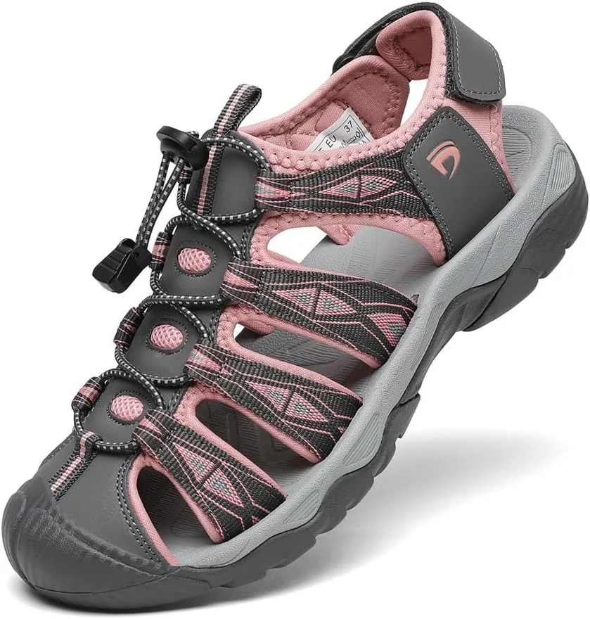 صندل ورزشی زنانه Dannto، صندل پیاده روی با پنجه بسته، صندل ورزشی سبک وزن مناسب آب و هوای گرم، قرمز، سایز 36