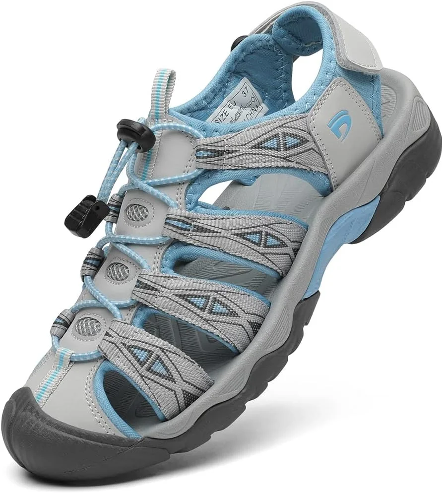 صندل ورزشی زنانه Dannto، صندل پیاده روی با پنجه بسته، صندل ورزشی سبک وزن تابستانی مناسب آب، بژ، سایز 10