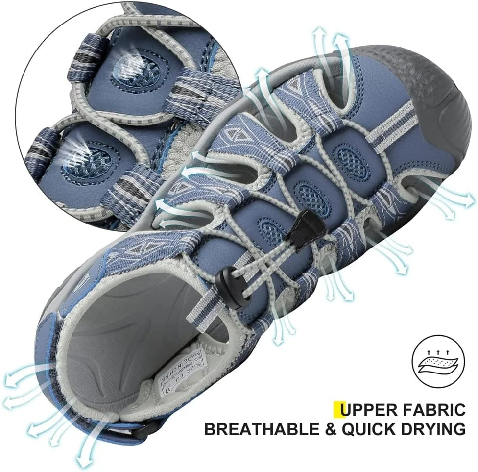 صندل ورزشی زنانه Dannto، صندل پیاده روی با پنجه بسته، صندل ورزشی سبک وزن مناسب آب و هوای گرم، آبی، سایز 8.5