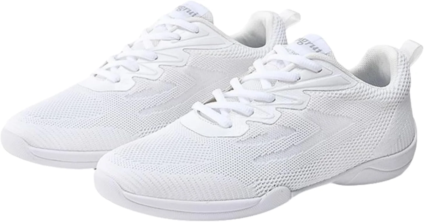 کفش سفید تشویق، کفش های مخصوص تشویق، تخت، سبک وزن، توری تنفسی، ورزشی، مد، مناسب برای تمرینات داخل سالن، بازی ها و مسابقات پرش در فضای باز