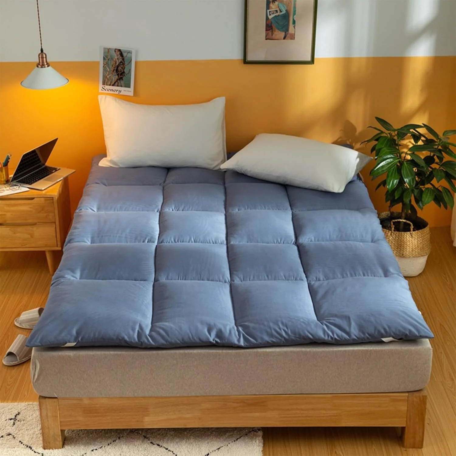 تشک فوتون تشک کف ژاپنی سایز کامل، تشک تاتامی ضخیم پد خواب تخت تاشو تشک رول آپ، حمل آسان و قابل حمل برای کمپینگ، پر، دوقلو کامل کوئین (رنگ: آبی، اندازه: تشک فوتون تشک کف ژاپنی سایز کامل، تشک تاتامی ضخیم پد خواب تخت تاشو تشک رول آپ، حمل آسان و قابل حمل برای کمپینگ، پر، دوقلو کامل کوئین (رنگ: آبی، اندازه: