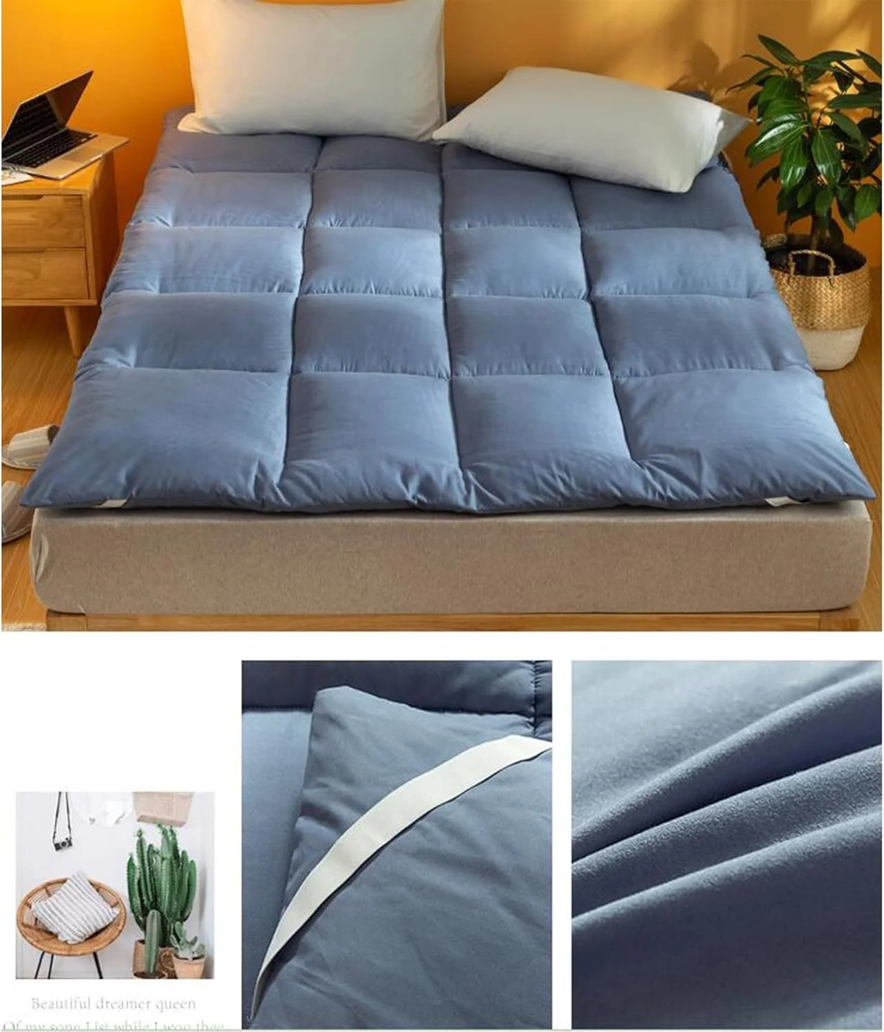 تشک فوتون تشک کف ژاپنی سایز کامل، تشک تاتامی ضخیم پد خواب تخت تاشو تشک رول آپ، حمل آسان و قابل حمل برای کمپینگ، پر، دوقلو کامل کوئین (رنگ: آبی، اندازه: تشک فوتون تشک کف ژاپنی سایز کامل، تشک تاتامی ضخیم پد خواب تخت تاشو تشک رول آپ، حمل آسان و قابل حمل برای کمپینگ، پر، دوقلو کامل کوئین (رنگ: آبی، اندازه: