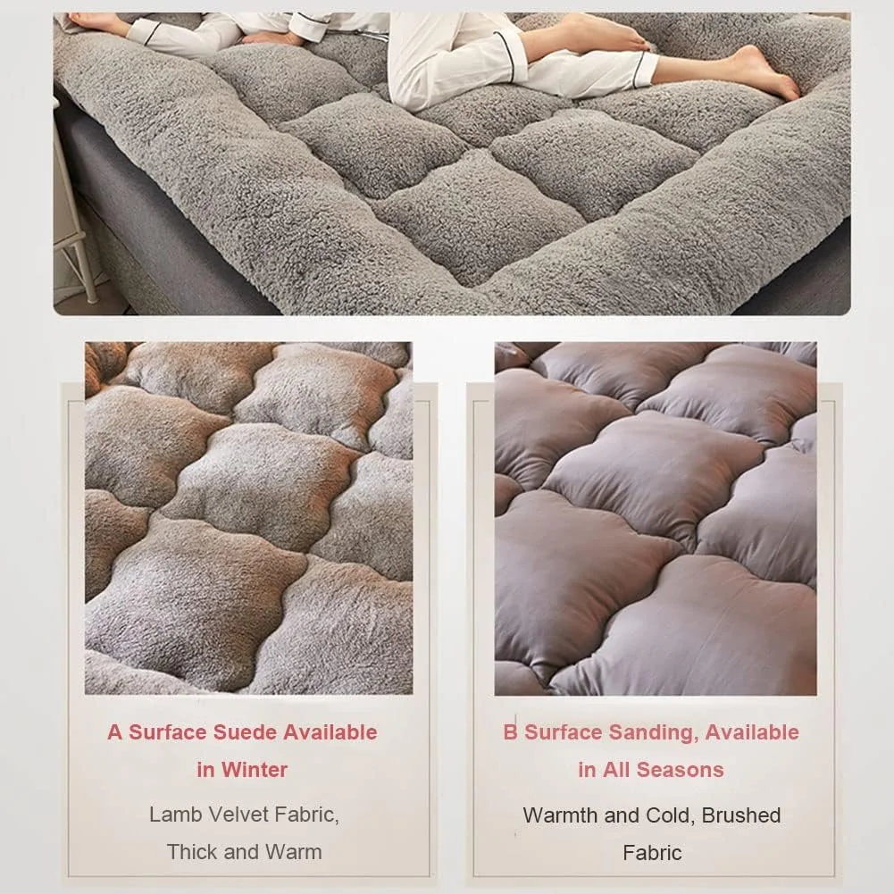 تشک ضخیم زمستانی، تشک فوتون تاتامی به سبک ژاپنی، پد خواب تاشو و قابل حمل، تشک رول آپ، مناسب برای خوابگاه دخترانه و پسرانه، خاکستری، کینگ