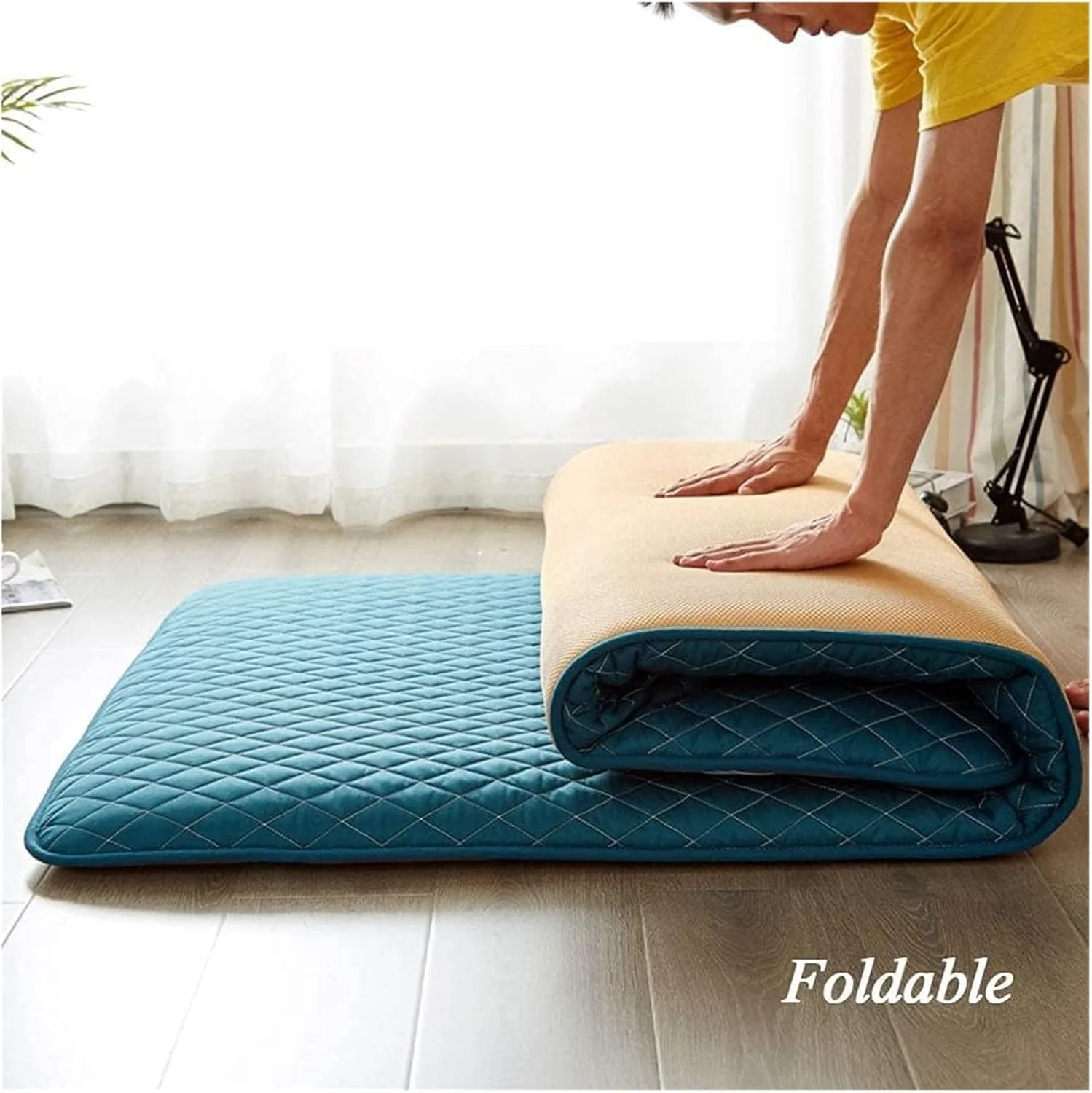 تشک تخت خوابگاهی دانشجویی لحافی تاشو فوتون نرم و ضخیم پد خواب برای کمپینگ زیرانداز قابل حمل (رنگ: D، سایز: 135 x 200 سانتی متر (53 x 79 اینچ))