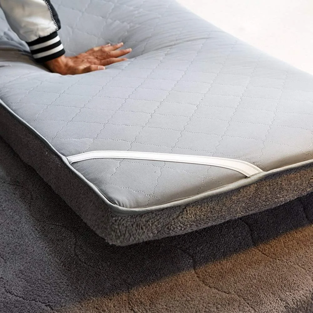 تشک فوتون مخملی، پد خواب راحت و تنفسی، تشک ضخیم و نرم تاشو برای کف زمین، یک نفره و دو نفره، مناسب خوابگاه، اتاق نشیمن و کمپینگ (رنگ: بژ، سایز: یک نفره)