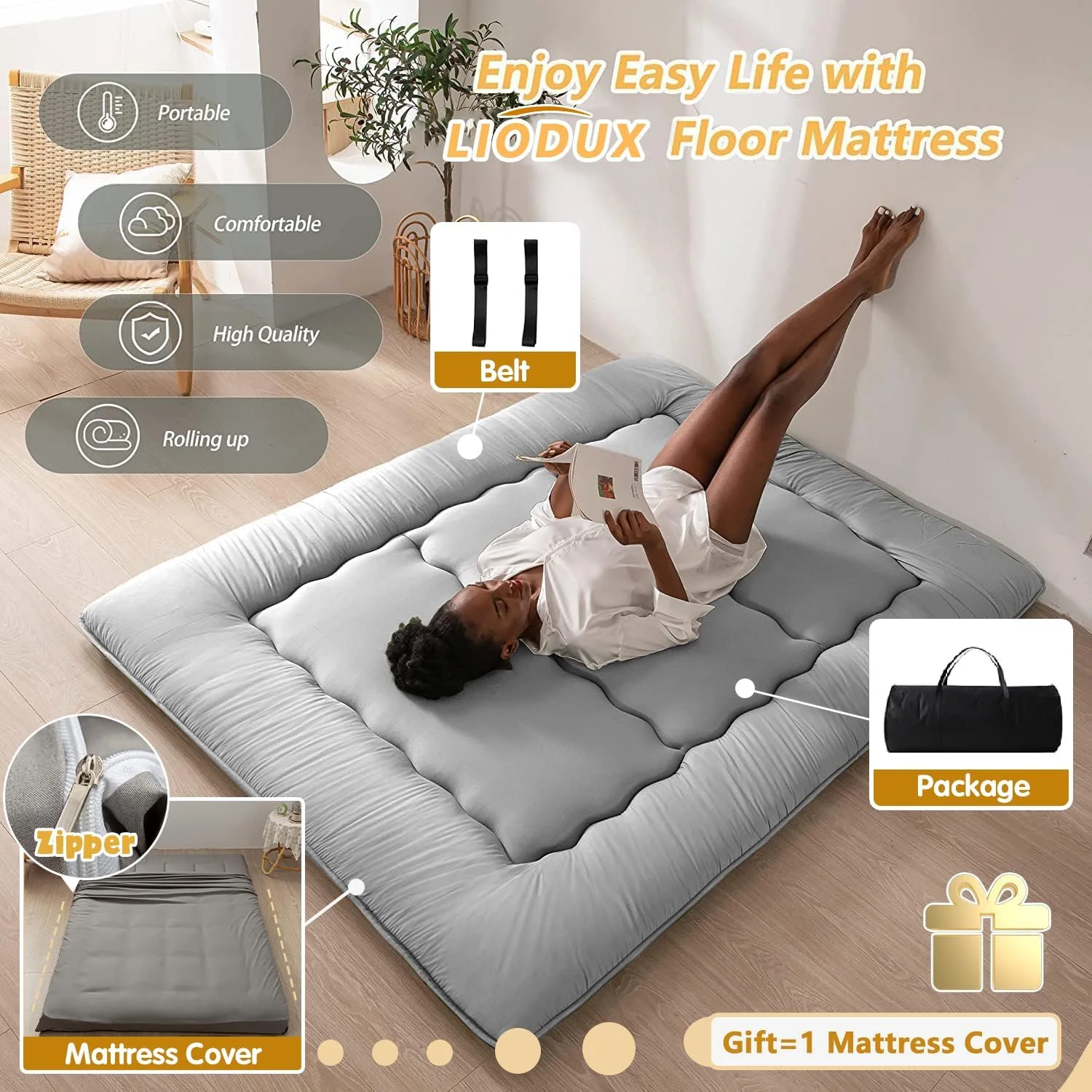 تشک فوتون زمینی ژاپنی LIODUX، تشک فوتون ضخیم تختخواب یک نفره، پد خواب تاشو رول آپ خوابگاهی، حصیر تاتامی مهمان، تخت استراحت زمینی برای خواب، مبل و کاناپه (خاکستری، کامل) تشک فوتون زمینی ژاپنی LIODUX، تشک فوتون ضخیم تختخواب یک نفره، پد خواب تاشو رول آپ خوابگاهی، حصیر تاتامی مهمان، تخت استراحت زمینی برای خواب، مبل و کاناپه (خاکستری، کامل)