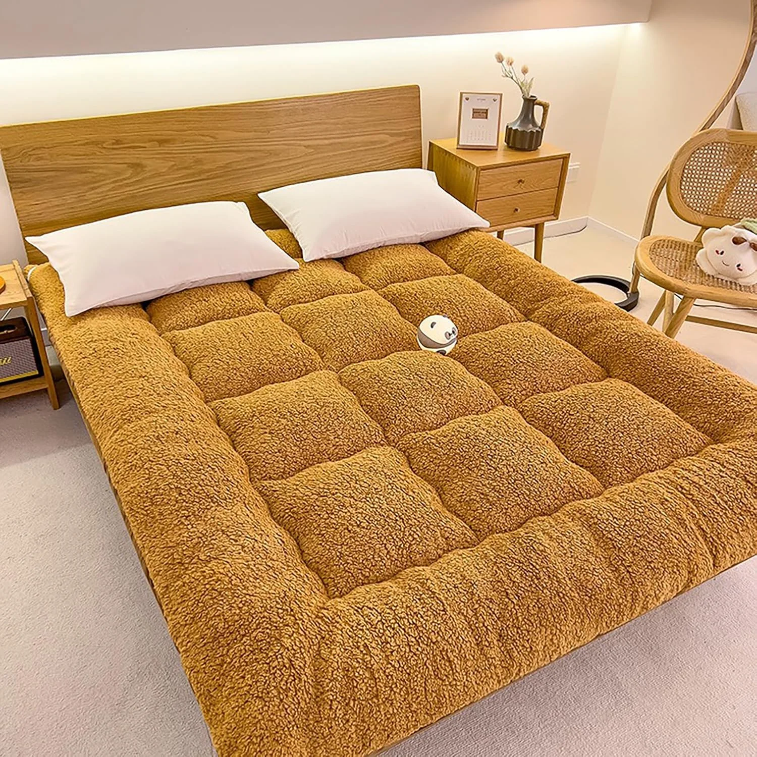 رویه تشک ضخیم KCCRHIN مناسب برای تخت کوئین، توئین و فول سایز، تشک فوتون، تشک فوتون ژاپنی، پد خواب تاتامی نرم و مخملی، تشک تاشو و قابل حمل برای خوابگاه، زرد، 150*200 سانتی متر