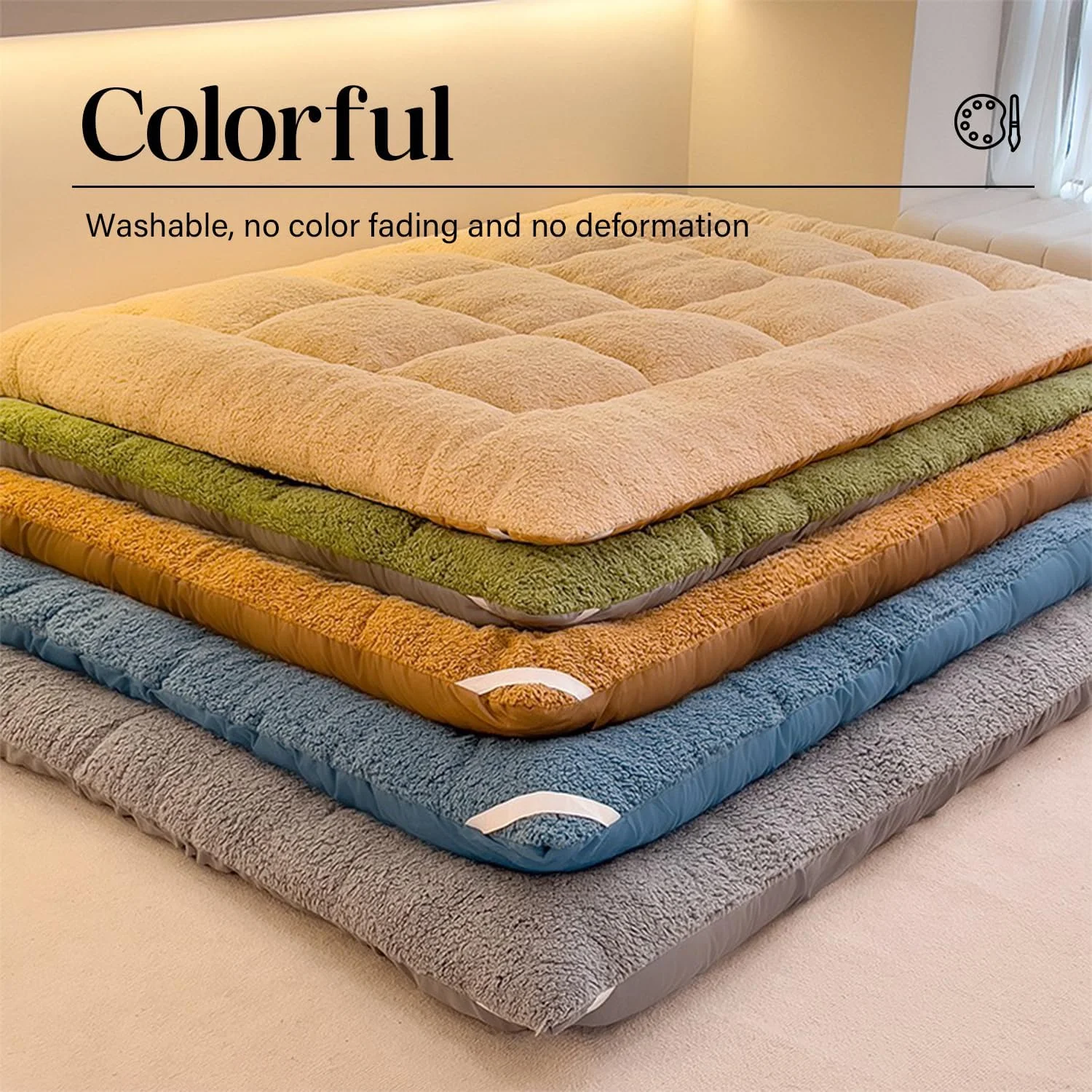 رویه تشک ضخیم KCCRHIN مناسب برای تخت کوئین، توئین و فول سایز، تشک فوتون، تشک فوتون ژاپنی، پد خواب تاتامی نرم و مخملی، تشک تاشو و قابل حمل برای خوابگاه، زرد، 150*200 سانتی متر