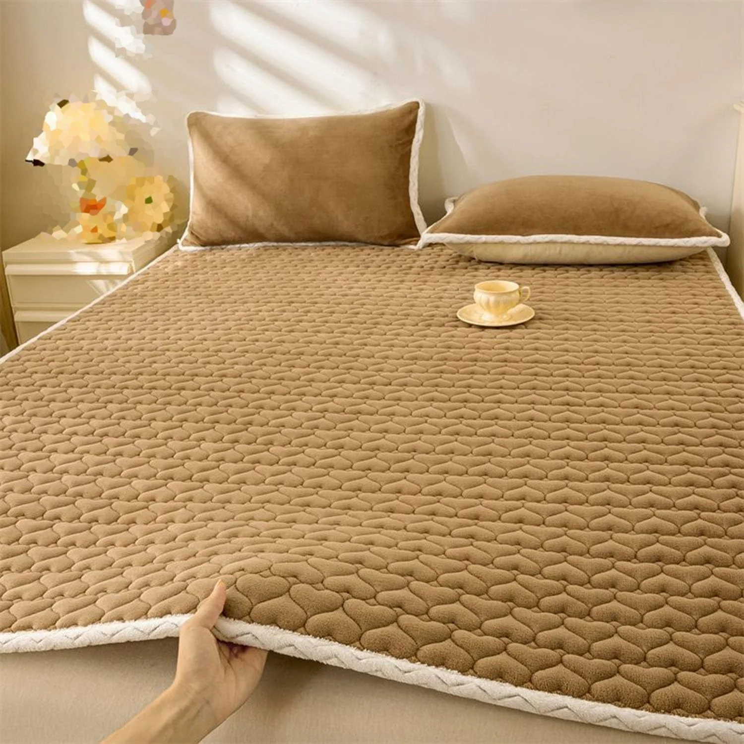 تشک تاشو، پد ضخیم زمستانی گرم، پد لحافی زمستانی قابل شستشو در ماشین لباسشویی، تشک خوابگاهی دانشجویی قابل حمل (قهوه ای، 180 * 200 سانتی متر) تشک تاشو، پد ضخیم زمستانی گرم، پد لحافی زمستانی قابل شستشو در ماشین لباسشویی، تشک خوابگاهی دانشجویی قابل حمل (قهوه ای، 180 * 200 سانتی متر)