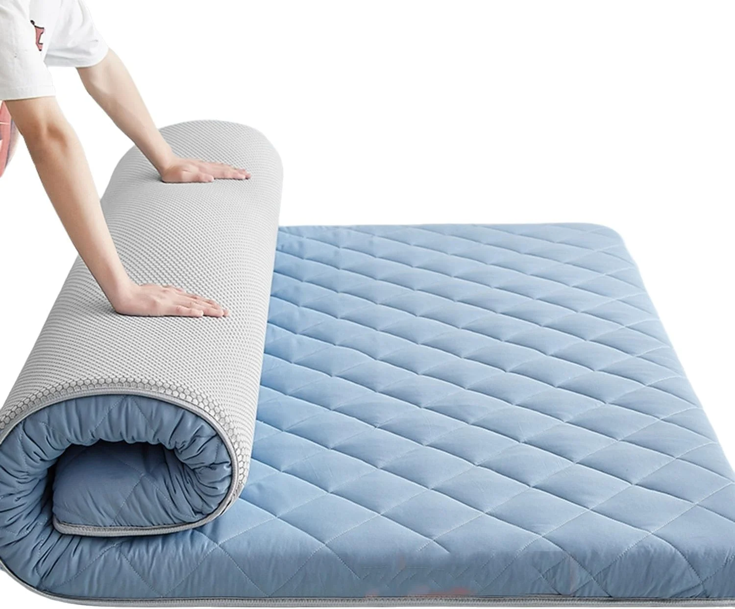 تشک فوتون تاشو تخت خواب زمینی ژاپنی، پد خواب قابل حمل با پشتیبانی بالا برای مسافرت مهمان خانه، سایزهای یک نفره، دونفره و کوئین (آبی، 90 * 190 سانتی متر) تشک فوتون تاشو تخت خواب زمینی ژاپنی، پد خواب قابل حمل با پشتیبانی بالا برای مسافرت مهمان خانه، سایزهای یک نفره، دونفره و کوئین (آبی، 90 * 190 سانتی متر)