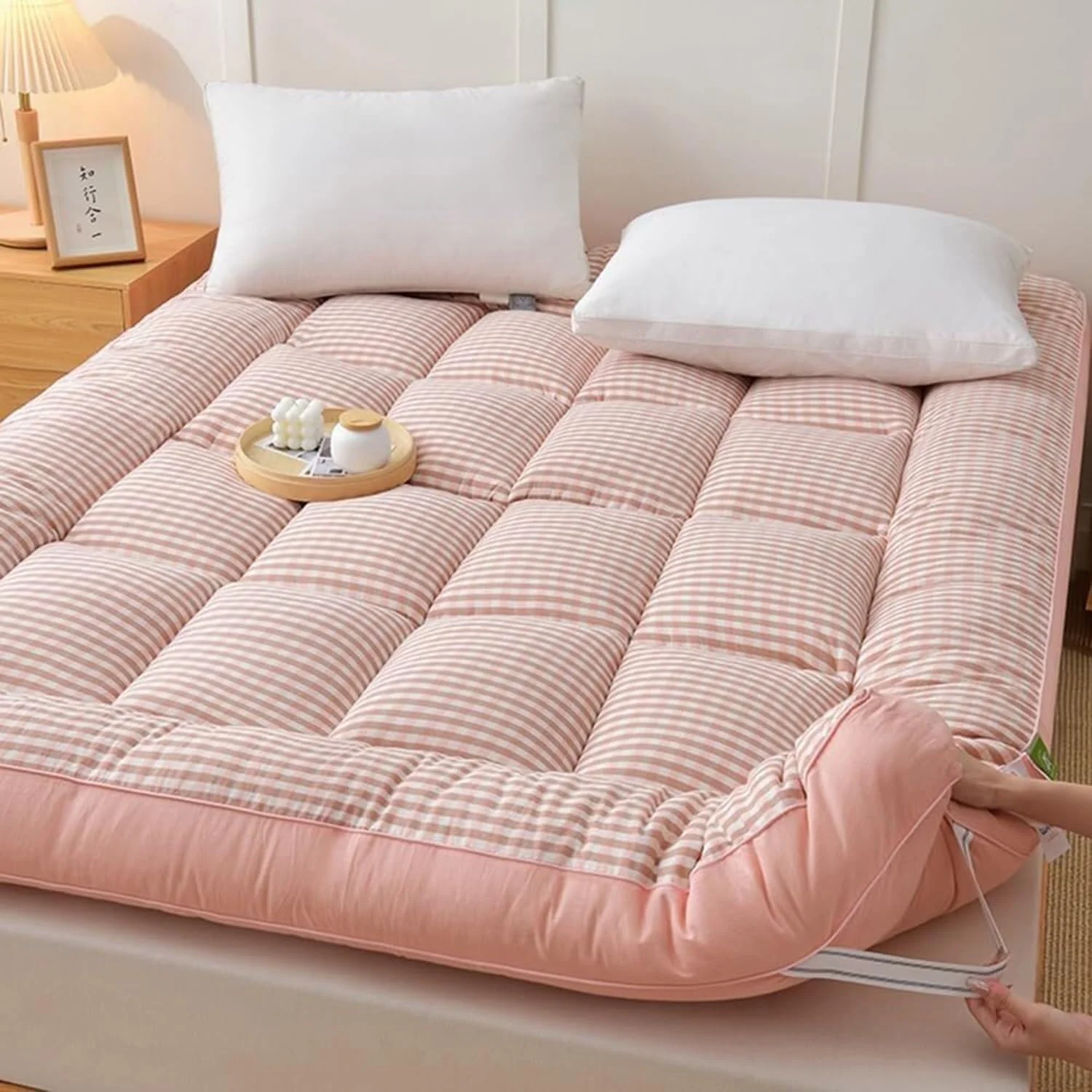 تشک تاتامی تاشو ژاپنی، فوتون نرم و ضخیم برای بزرگسالان، کاناپه تاشو قابل حمل، تشک رول آپ سایز کامل و تنفسی، مناسب منزل، کمپینگ و خوابگاه (آبی روشن، 180X200 سانتی متر)