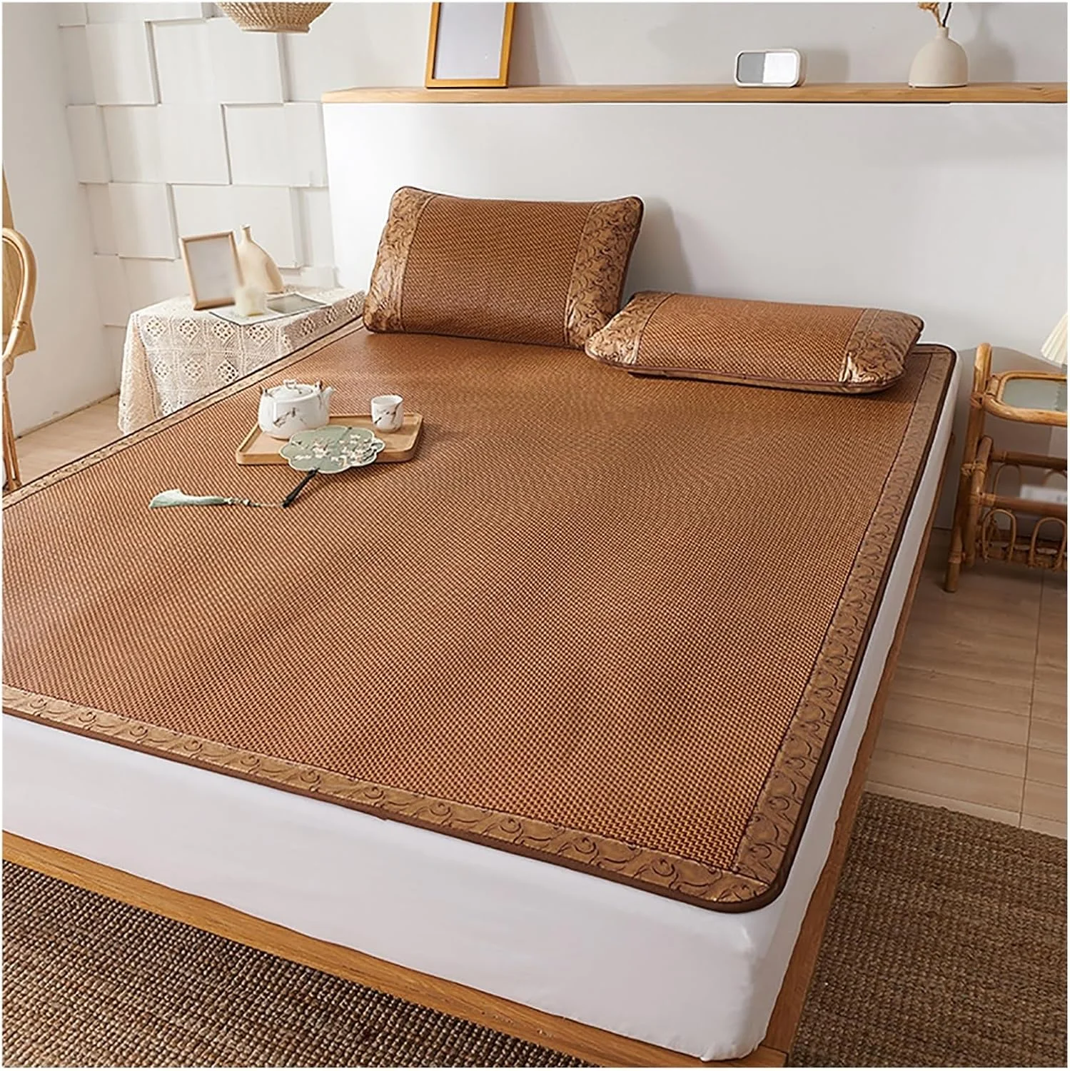 تشک خنک کننده بامبو، ملحفه تنفسی دو طرفه برای هوای گرم، پد تشک تاشو تابستانی با طراحی ابریشم یخی و راتان طبیعی تشک خنک کننده بامبو، ملحفه تنفسی دو طرفه برای هوای گرم، پد تشک تاشو تابستانی با طراحی ابریشم یخی و راتان طبیعی