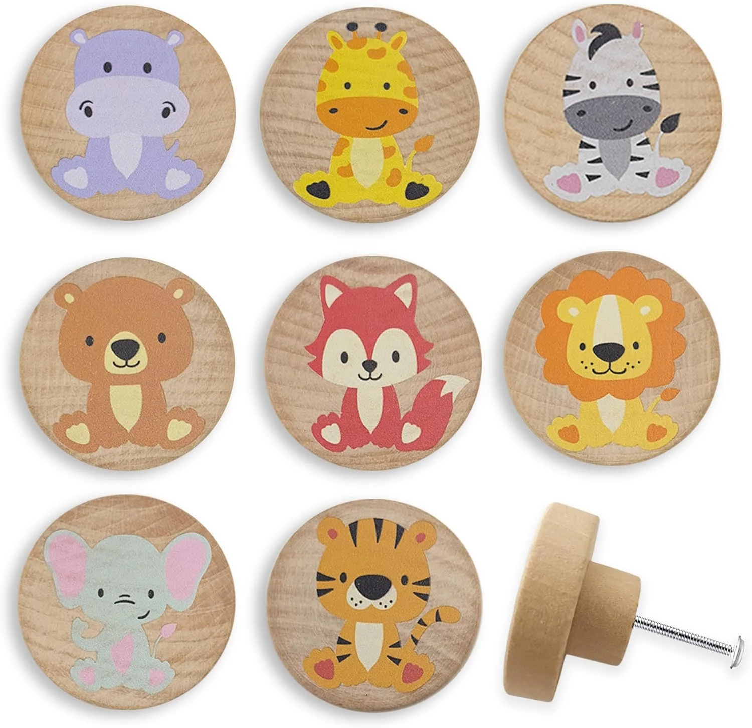 دستگیره کشو چوبی طرح حیوانات Lasyman، بسته 8 عددی، 1.8 اینچی، مناسب کمد لباس کودک، دستگیره کابینت فانتزی
