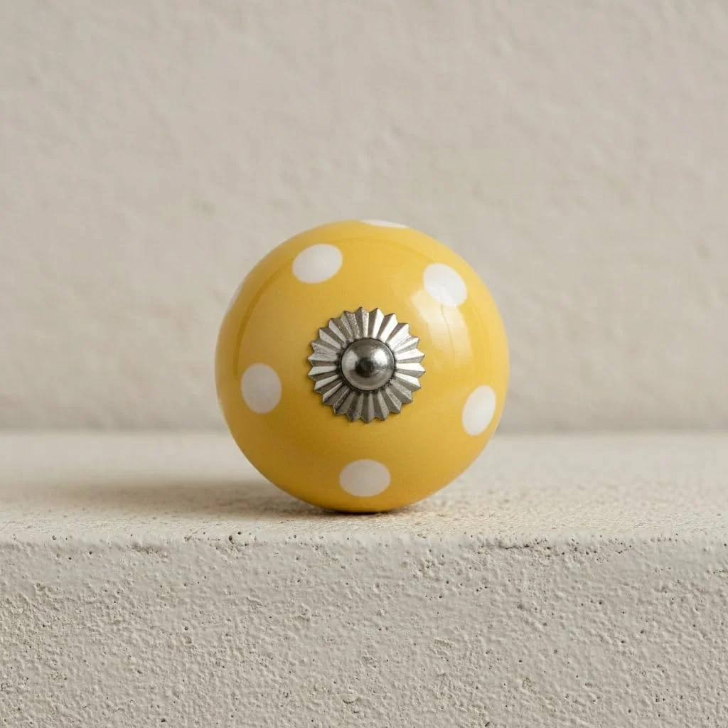 مجموعه 8 عددی دستگیره سرامیکی Nacnic سفید و زرد، نقاشی شده با دست با طرح های مختلف. دستگیره های دست ساز برای کابینت ها، کشوها، کمدها و آویزها. دستگیره های کلاسیک با قطر 40 میلی متر.