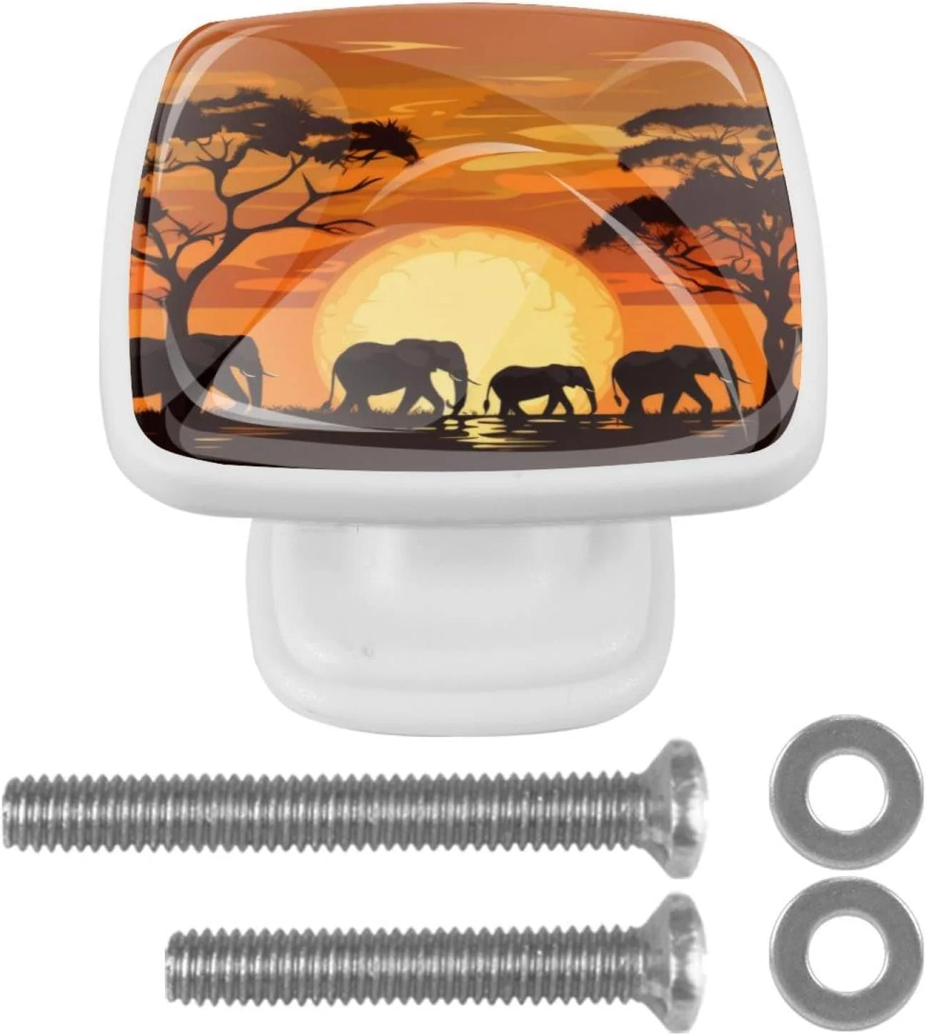 FVQL 4 عدد دستگیره کشو با پیچ، دستگیره کابینت، دستگیره کمد کتابخانه، مربعی، طرح غروب فیل