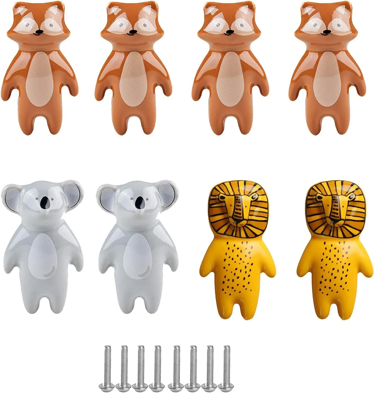 بسته 8 عددی دستگیره برای کشوهای کمد، دستگیره های سرامیکی برای کابینت ها، دستگیره های کشویی طرح حیوانات، دستگیره های سرامیکی چند رنگ برای کودکان، دستگیره های کمد، کشو، درب کابینت، آشپزخانه و کمد لباس