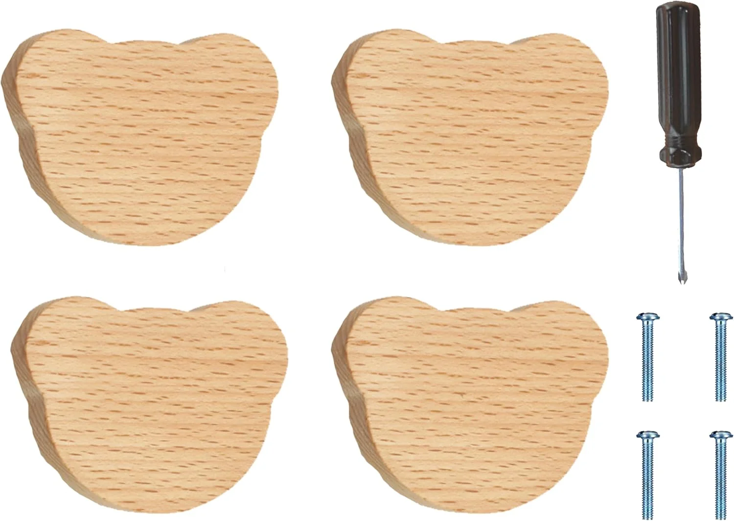 ED-Lumos ست ۴ عددی دستگیره کابینت طرح خرس و حیوانات چوبی برای کمد، کشو، آشپزخانه و اتاق خواب