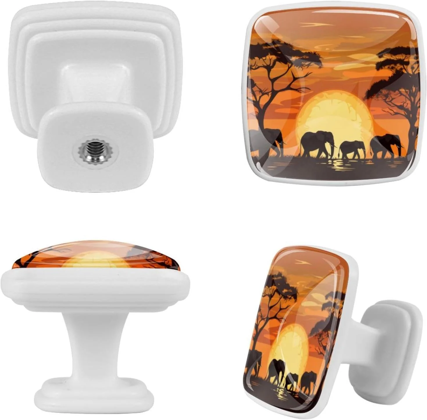 FVQL 4 عدد دستگیره کشو با پیچ، دستگیره کابینت، دستگیره کمد کتابخانه، مربعی، طرح غروب فیل FVQL 4 عدد دستگیره کشو با پیچ، دستگیره کابینت، دستگیره کمد کتابخانه، مربعی، طرح غروب فیل