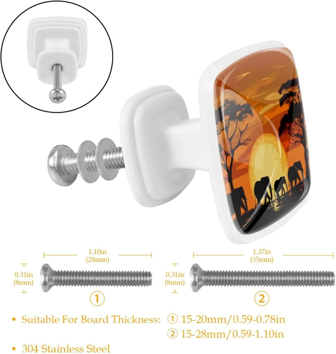 FVQL 4 عدد دستگیره کشو با پیچ، دستگیره کابینت، دستگیره کمد کتابخانه، مربعی، طرح غروب فیل FVQL 4 عدد دستگیره کشو با پیچ، دستگیره کابینت، دستگیره کمد کتابخانه، مربعی، طرح غروب فیل