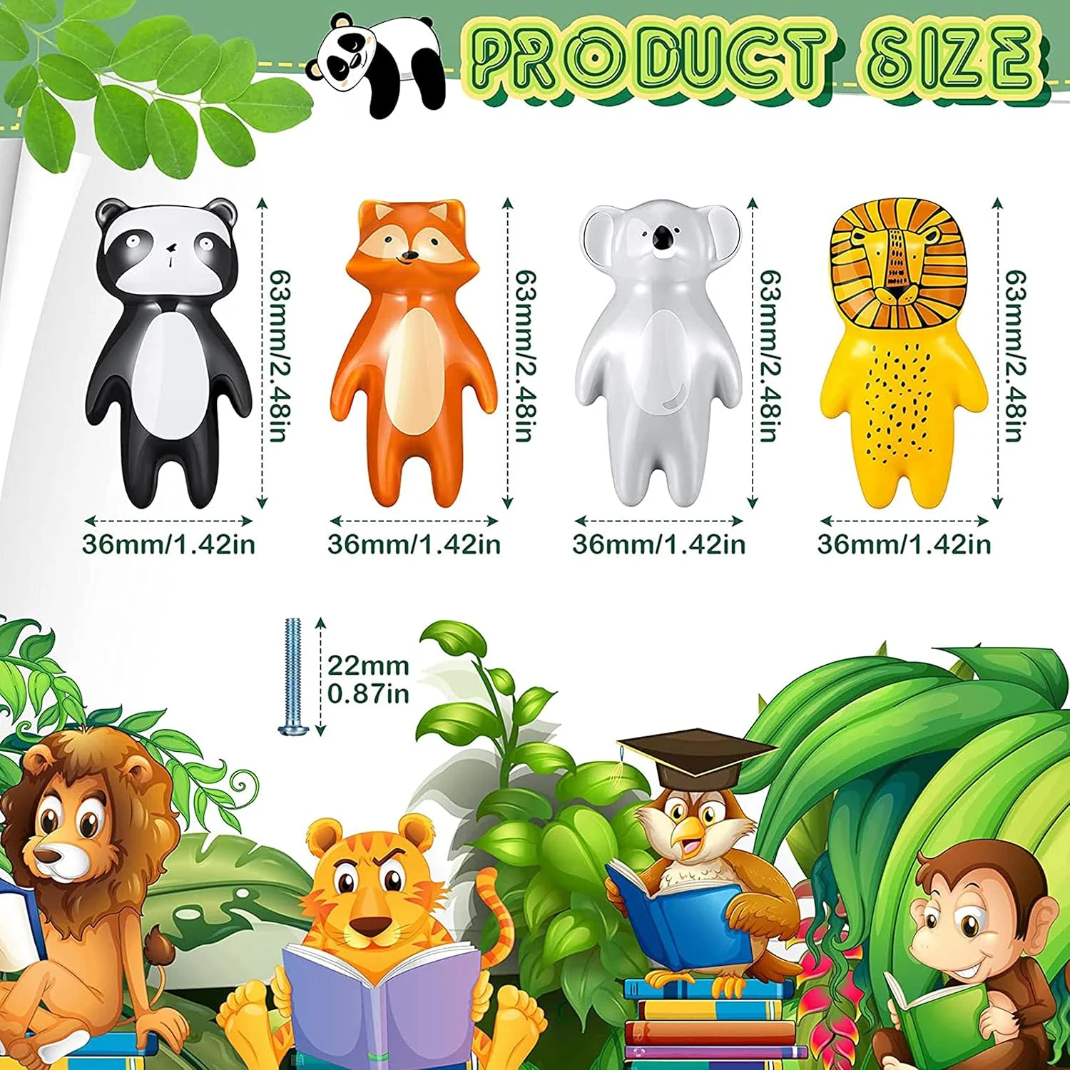 ED-Lumos ست 4 عددی دستگیره کابینت با طرح حیوانات، دستگیره کشو برای آشپزخانه منزل و اتاق خواب کودکان