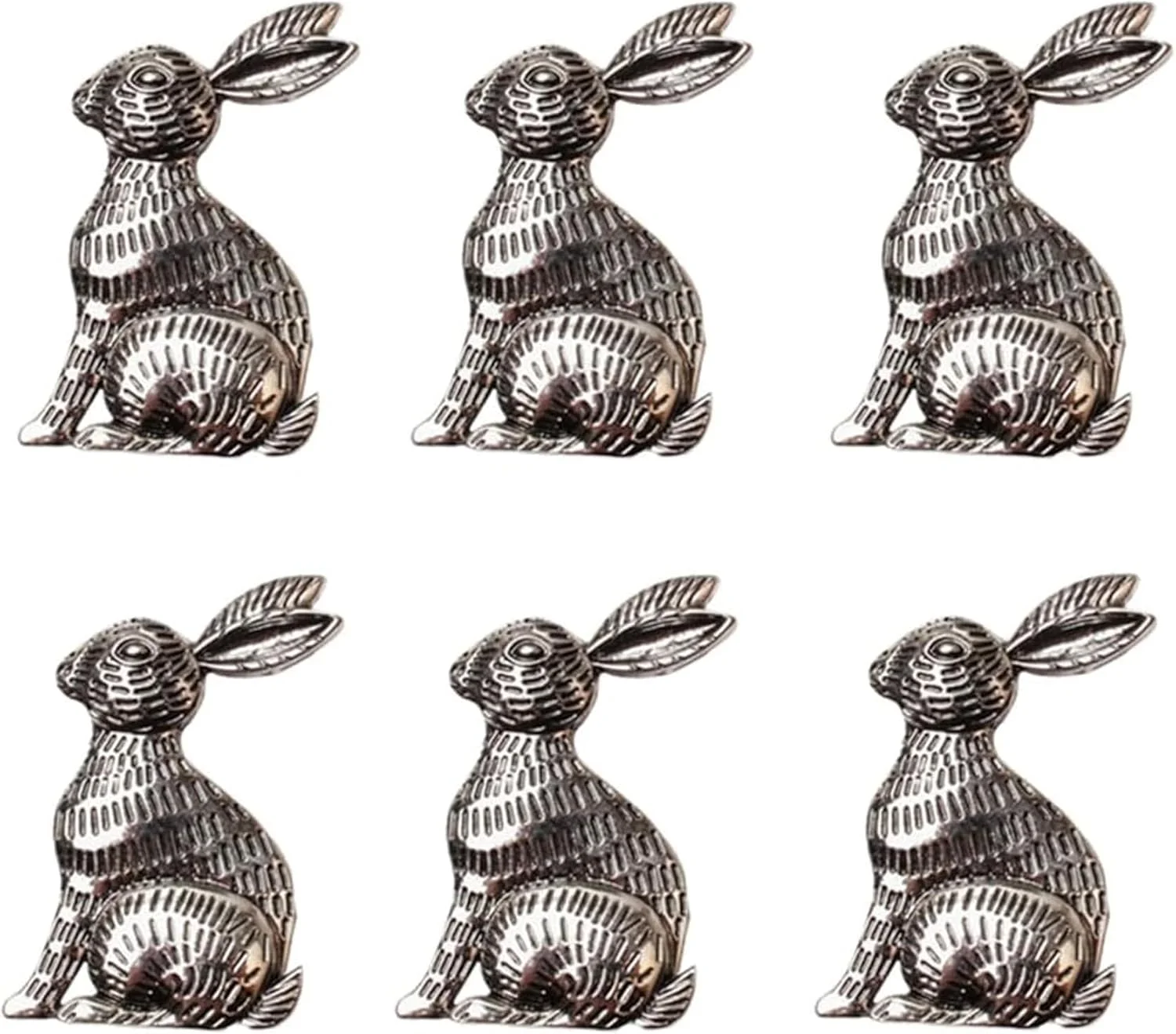 دستگیره کابینت خرگوشی فلزی، 6 عددی، دستگیره های تزئینی کشو، دستگیره تک سوراخ، سخت افزار منحصر به فرد حیوانات برای مبلمان منزل، کابینت آشپزخانه، کمد، درب (نقره ای رترو)
