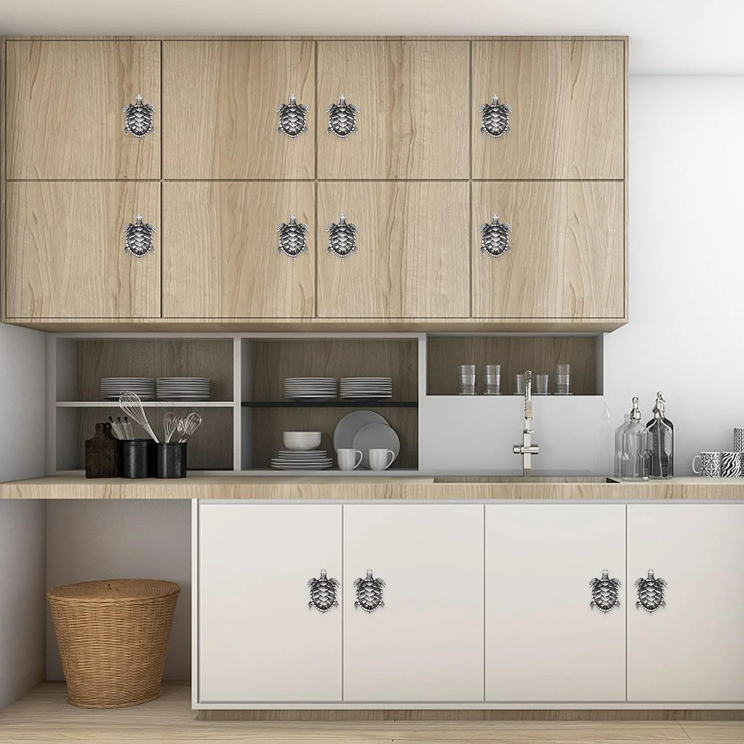 DOITOOL 2 عدد دستگیره کابینت طرح لاک پشت دریایی، دستگیره و کشو کمد، دستگیره های تک سوراخ برای لوازم جانبی مبلمان کمد حمام آشپزخانه