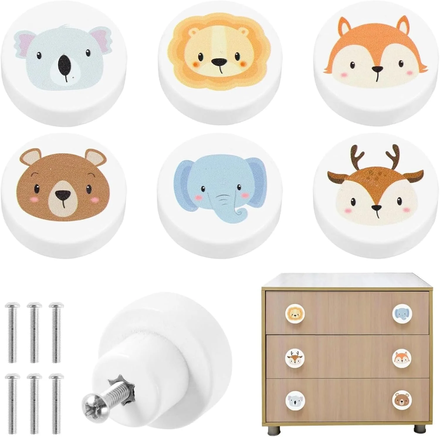 Funnytek ست 6 عددی دستگیره کشو چوبی سفید با طرح حیوانات، دستگیره های گرد طرح حیوانات، دستگیره های فانتزی و زیبا برای کمد، کابینت و کشو به همراه پیچ برای کابینت، کمد، اتاق کودک Funnytek ست 6 عددی دستگیره کشو چوبی سفید با طرح حیوانات، دستگیره های گرد طرح حیوانات، دستگیره های فانتزی و زیبا برای کمد، کابینت و کشو به همراه پیچ برای کابینت، کمد، اتاق کودک
