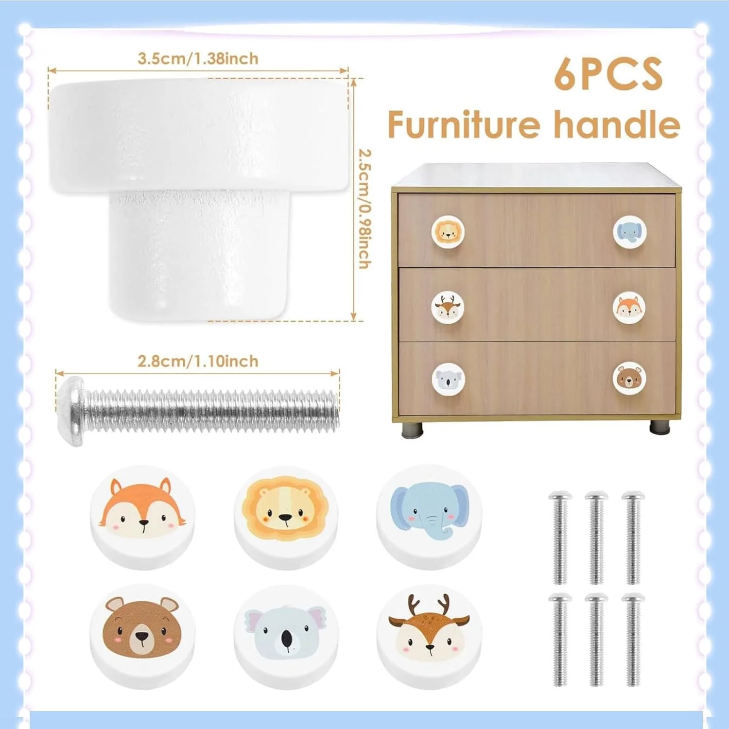 Funnytek ست 6 عددی دستگیره کشو چوبی سفید با طرح حیوانات، دستگیره های گرد طرح حیوانات، دستگیره های فانتزی و زیبا برای کمد، کابینت و کشو به همراه پیچ برای کابینت، کمد، اتاق کودک Funnytek ست 6 عددی دستگیره کشو چوبی سفید با طرح حیوانات، دستگیره های گرد طرح حیوانات، دستگیره های فانتزی و زیبا برای کمد، کابینت و کشو به همراه پیچ برای کابینت، کمد، اتاق کودک