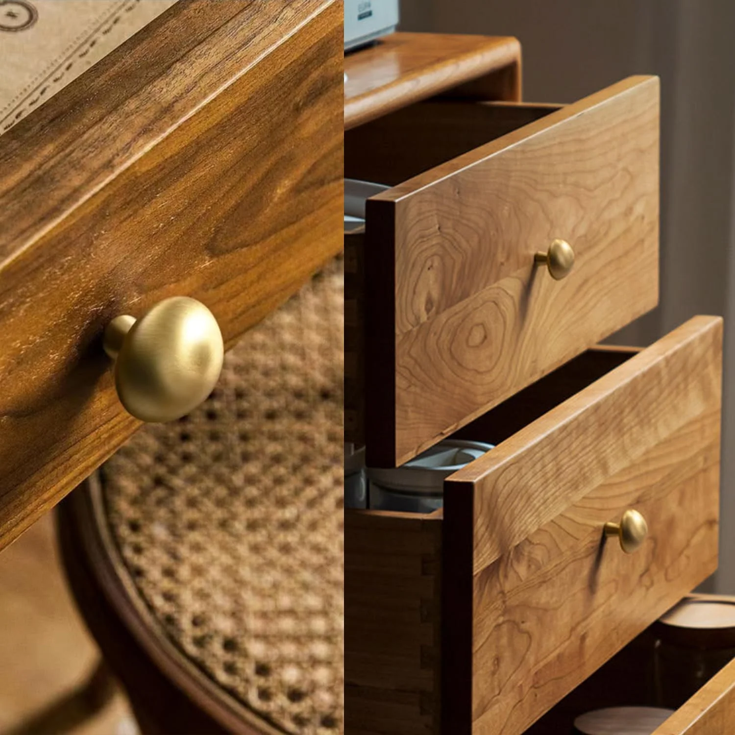 فلای‌بث، دستگیره کابینت قارچی، بسته‌ی 5 عددی، برنجی جامد، کشو آشپزخانه، طلایی، دستگیره مبلمان فانتزی، برنجی برس خورده