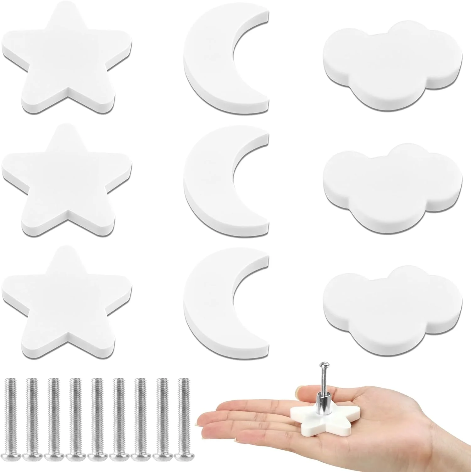 دستگیره چوبی کابینت Aolso، 9 عددی، همراه با پیچ، دستگیره چوبی برای اتاق کودک، دستگیره و دکمه چوبی کشو برای کمد، کشو - سفید دستگیره چوبی کابینت Aolso، 9 عددی، همراه با پیچ، دستگیره چوبی برای اتاق کودک، دستگیره و دکمه چوبی کشو برای کمد، کشو - سفید