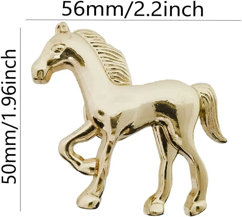 دستگیره طرح اسب برای کشو، 4 عدد، دستگیره کابینت، کمد، دراور، کمد لباس، میز کنار تخت، قفل، دستگیره آشپزخانه، اتاق خواب کودک (طلایی)