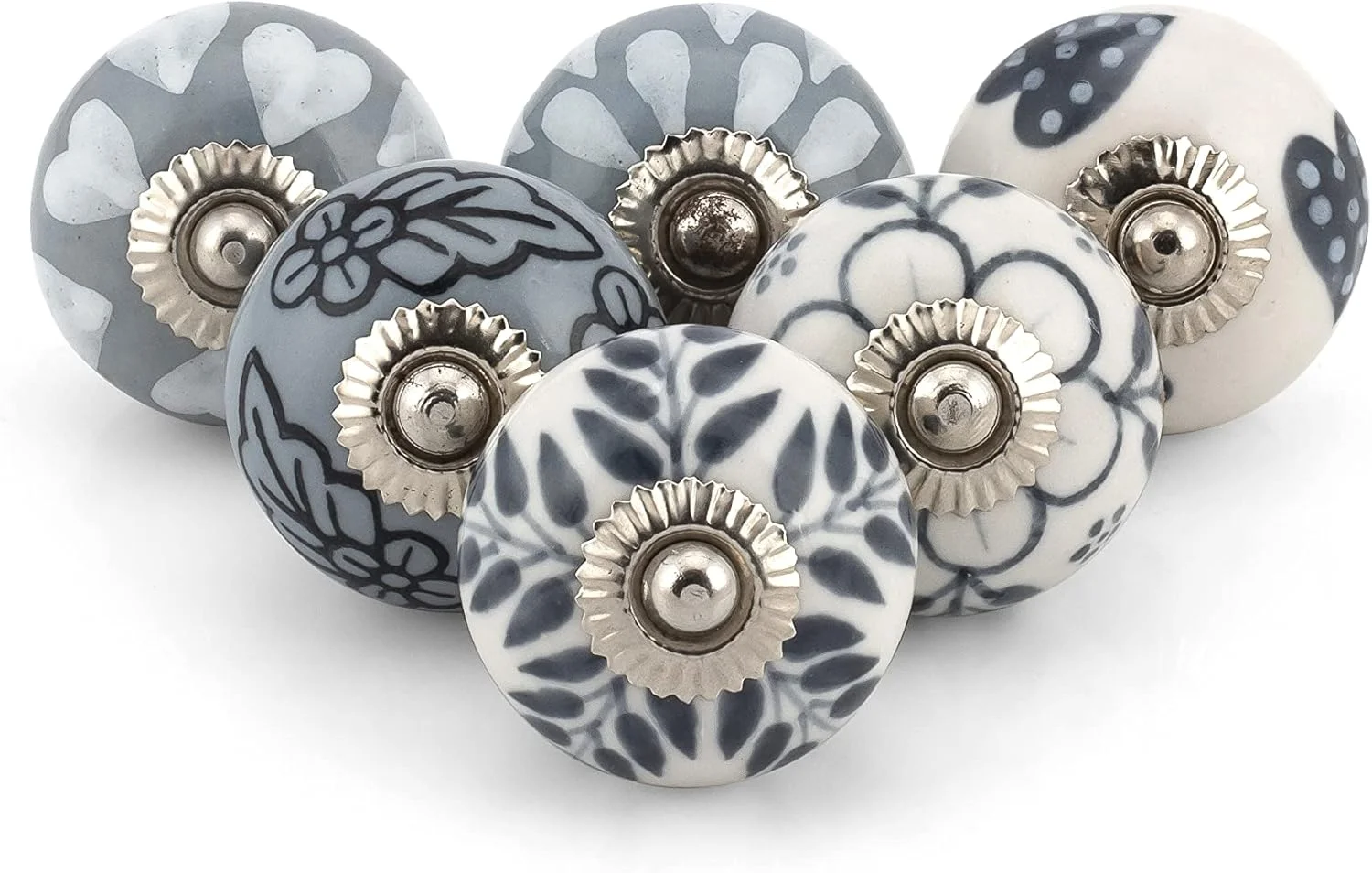 دستگیره های درب کشو صنایع دستی - مجموعه دستگیره های سرامیکی آبی رنگ با اتصالات برنجی برای کابینت ها و کمدها، لوازم جانبی سخت افزاری مبلمان عتیقه - خاکستری - بسته 6 عددی دستگیره های درب کشو صنایع دستی - مجموعه دستگیره های سرامیکی آبی رنگ با اتصالات برنجی برای کابینت ها و کمدها، لوازم جانبی سخت افزاری مبلمان عتیقه - خاکستری - بسته 6 عددی