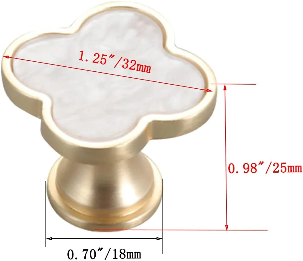 دستگیره شبدری CPELLESSE، 6 عددی، دستگیره چهار برگ، دستگیره خلاقانه کابینت، کشو، طلایی، مناسب کمد، آلیاژ روی، تک سوراخ، دستگیره درب (سفید)