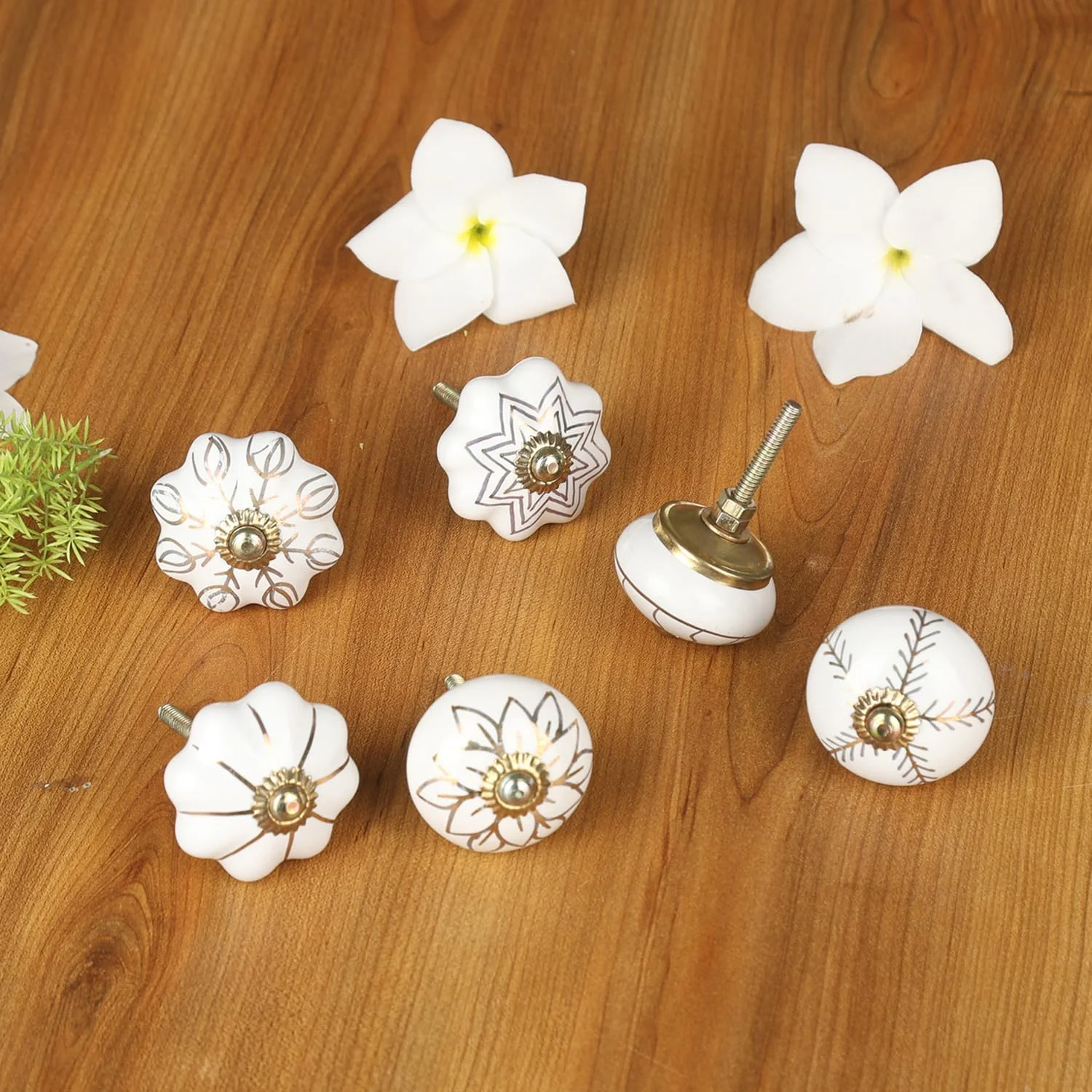 دستگیره سرامیکی درب کشو صنایع دستی - دستگیره کشو سفالی طلایی متنوع برای کابینت آشپزخانه و کمد، سخت افزار دکوراسیون داخلی منزل - طلایی - بسته 6 عددی