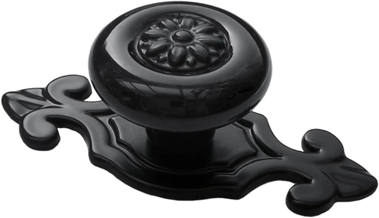 دستگیره و دکمه سرامیکی کابینت طرح قدیمی Ymaiss مناسب برای کابینت آشپزخانه، کمد، حمام، دراور، کمد لباس، دکوراسیون (12 عدد، مشکی)