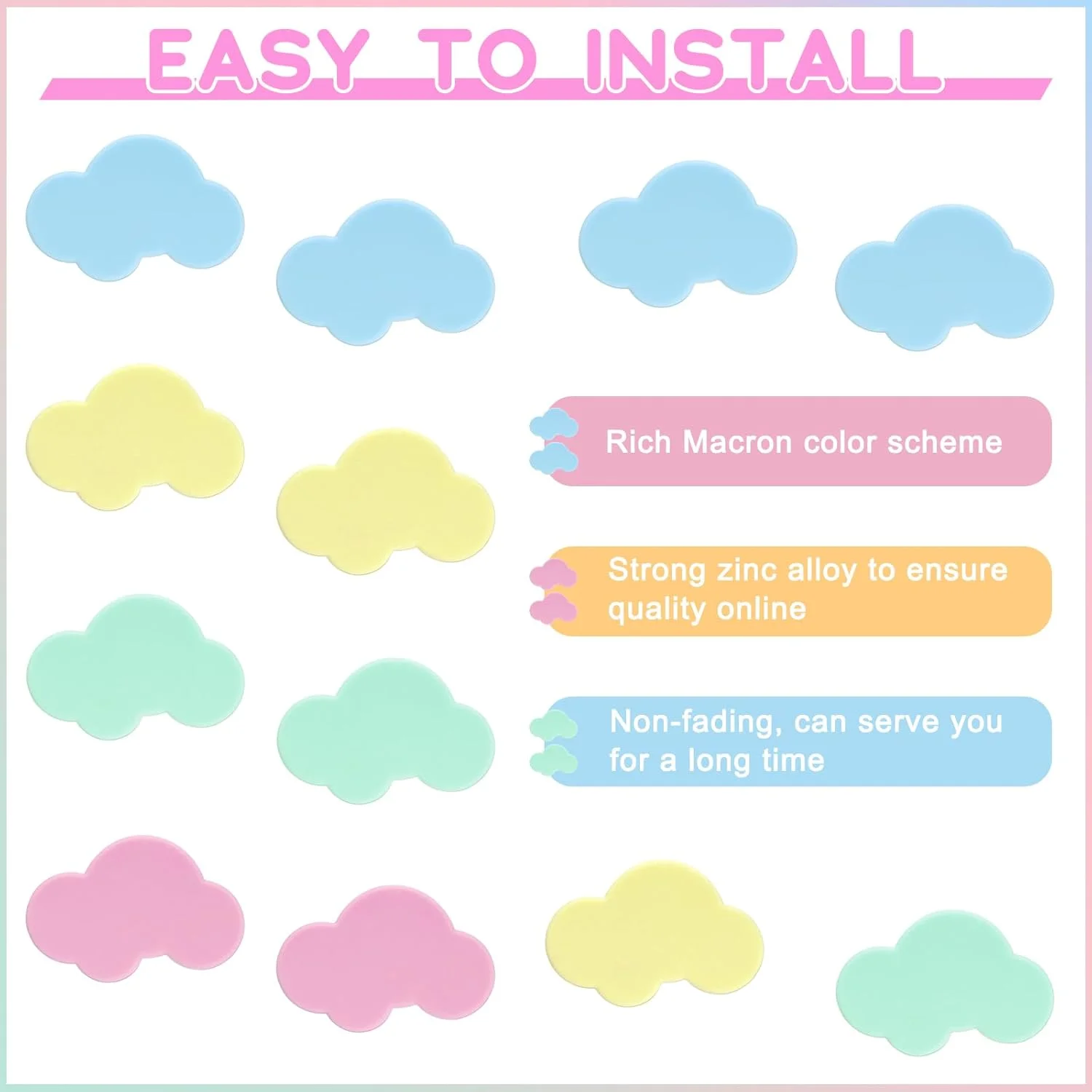 دستگیره کابینت سیلیکونی طرح ابر Geelin، بسته 12 عددی، همراه با پیچ، دستگیره نرم کابینت، دستگیره فانتزی کمد مناسب اتاق دخترانه، پسرانه، اتاق کودک، درب آشپزخانه، کشو، کمد و کابینت، 7 رنگ موراندی