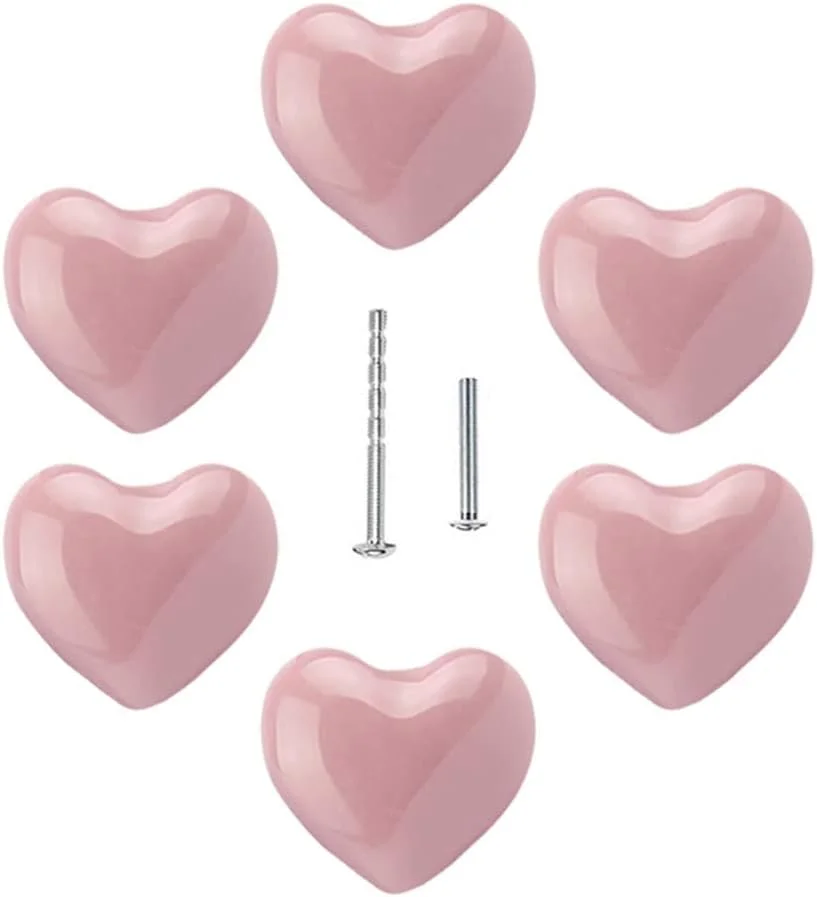 یو یو 6 عددی دستگیره های سرامیکی صورتی طرح قلب، دستگیره های زیبا و دوست داشتنی برای کشو، کمد، درب کابینت کودکان، مناسب برای کارهای DIY، به همراه 2 نوع پیچ (صورتی) یو یو 6 عددی دستگیره های سرامیکی صورتی طرح قلب، دستگیره های زیبا و دوست داشتنی برای کشو، کمد، درب کابینت کودکان، مناسب برای کارهای DIY، به همراه 2 نوع پیچ (صورتی)