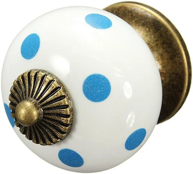 دستگیره کابینت، کمد و کشو طرح خال خالی سرامیکی گرد 10 عددی (سفید)