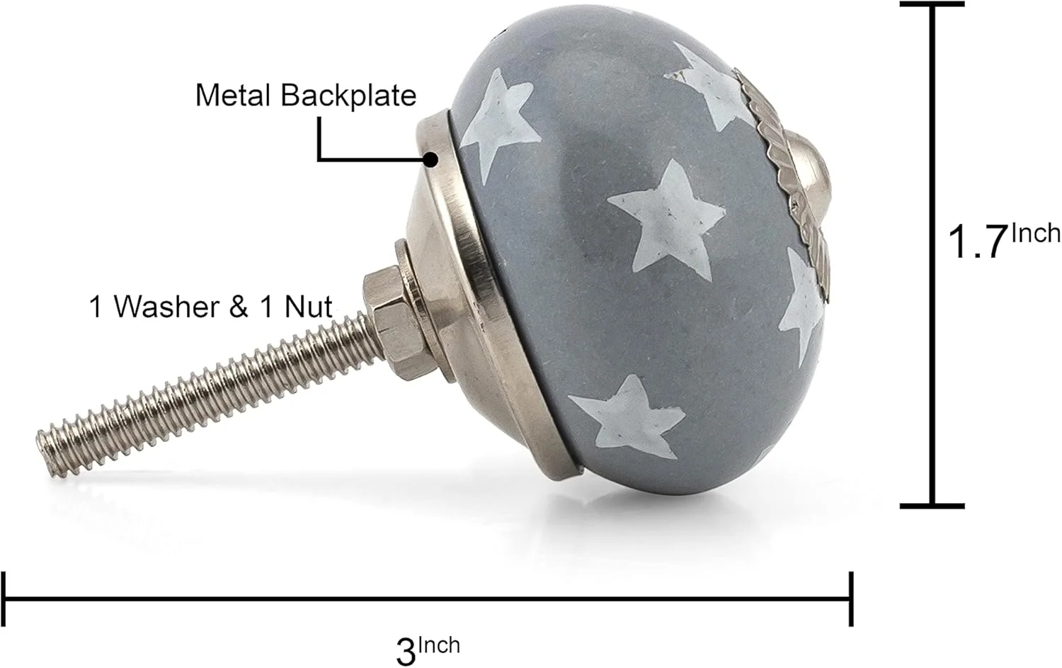 دستگیره های درب کشو صنایع دستی - مجموعه دستگیره های سرامیکی آبی رنگ با اتصالات برنجی برای کابینت ها و کمدها، لوازم جانبی سخت افزاری مبلمان عتیقه - خاکستری - بسته 6 عددی