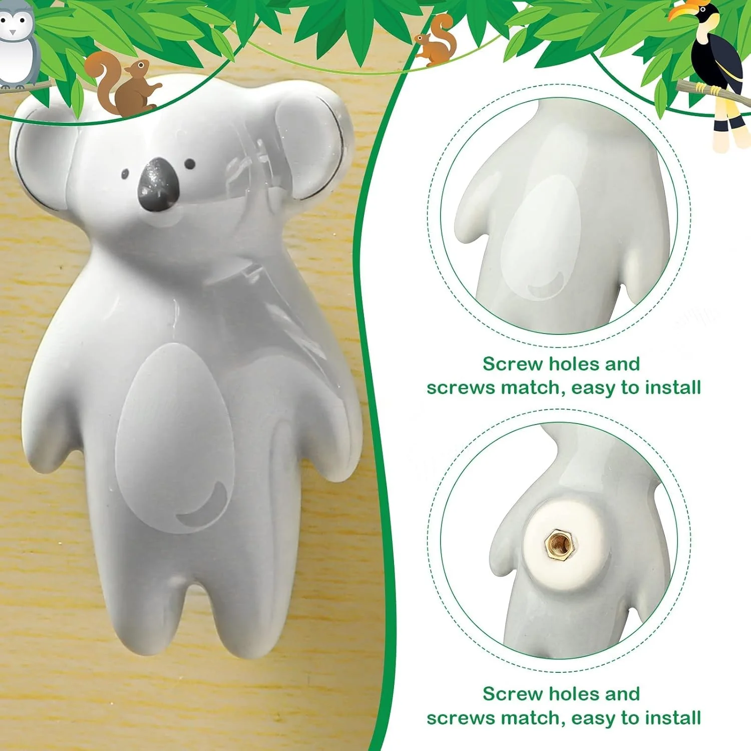 دستگیره های حیوانات بامزه Defsedar، 5 عدد دستگیره کشو طرح حیوانات، دستگیره سرامیکی کابینت - دستگیره کمد کشو مناسب اتاق کودک، اتاق خواب، حمام، آشپزخانه (چند رنگ)