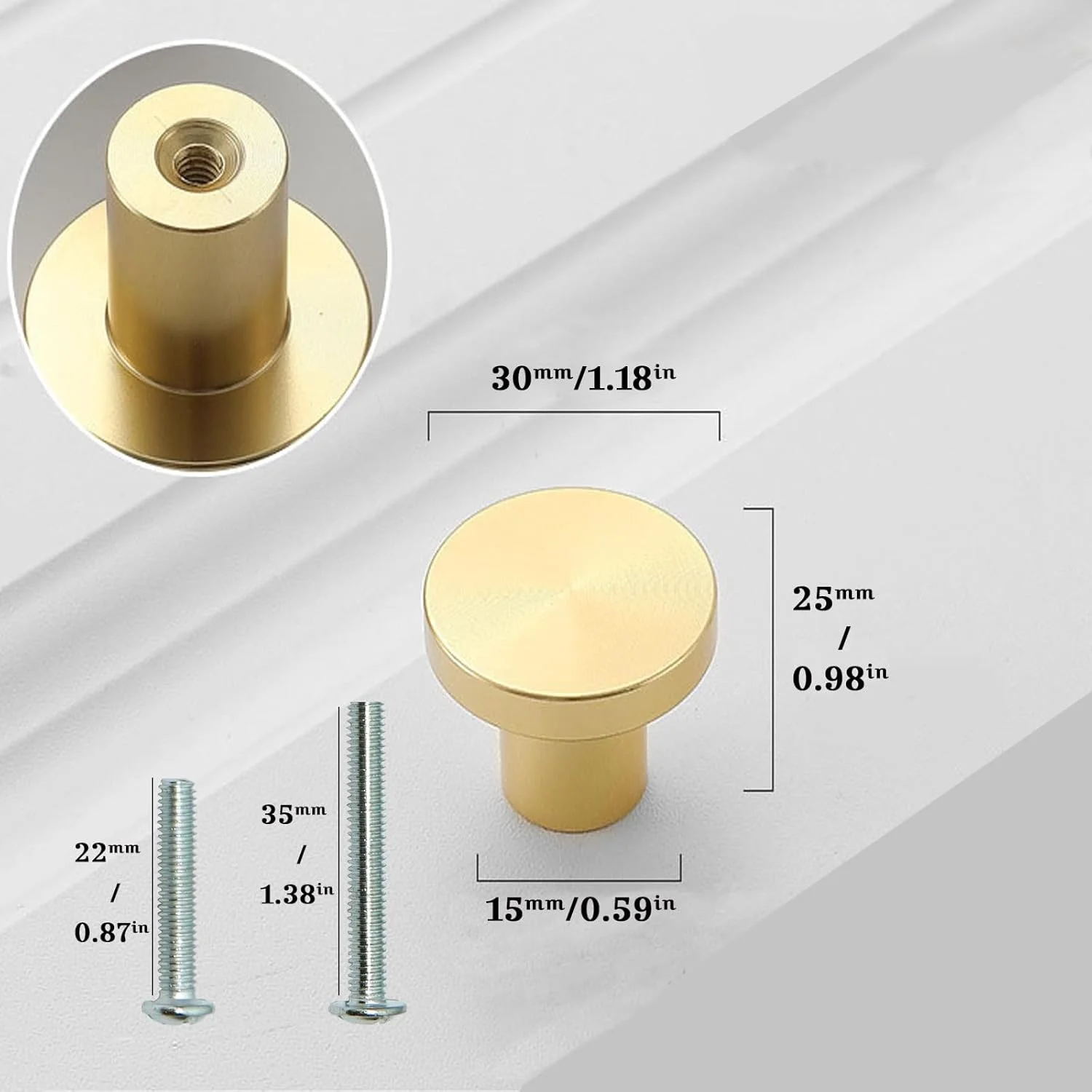 دستگیره کابینت طلایی برس خورده گرد یمایس، 12 عددی، دستگیره تک سوراخ، دستگیره کشو برای کمد، دراور، کابینت، کمد لباس